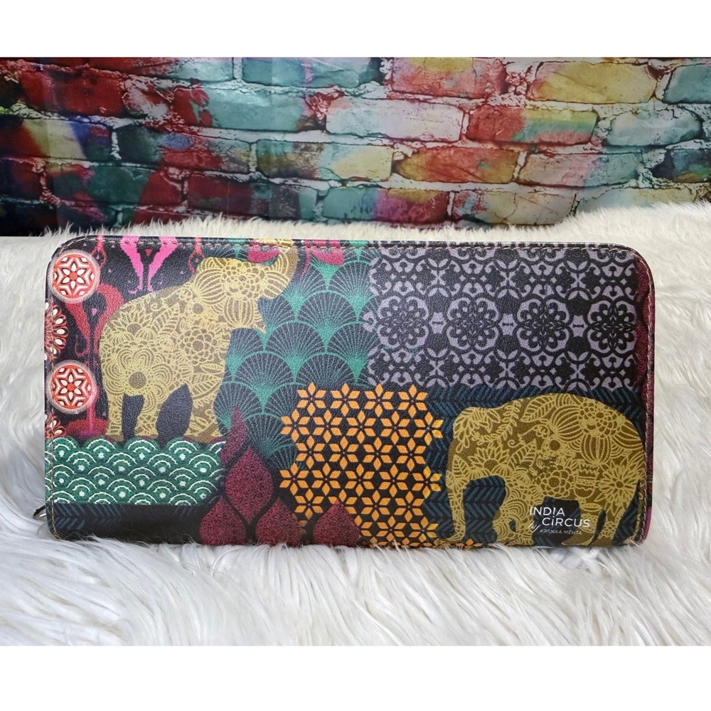 India Circus by Krsnaa Mehta Elephant Print Zip Around Wallet Copper Multi